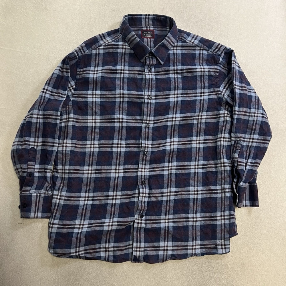 UNTUCKit Shirt Men's Size 2XL Blue Plaid Flannel Long Sleeve Button Front Casual
